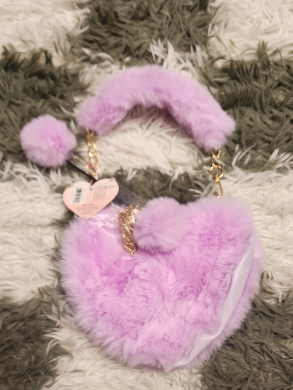 Purple Fur Heart Purse With Chain Extender